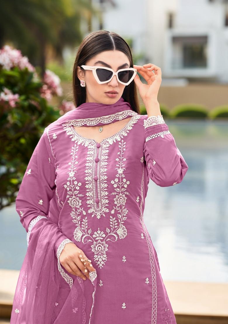 Pink Embroidery Cotton Kurta Set - Indya