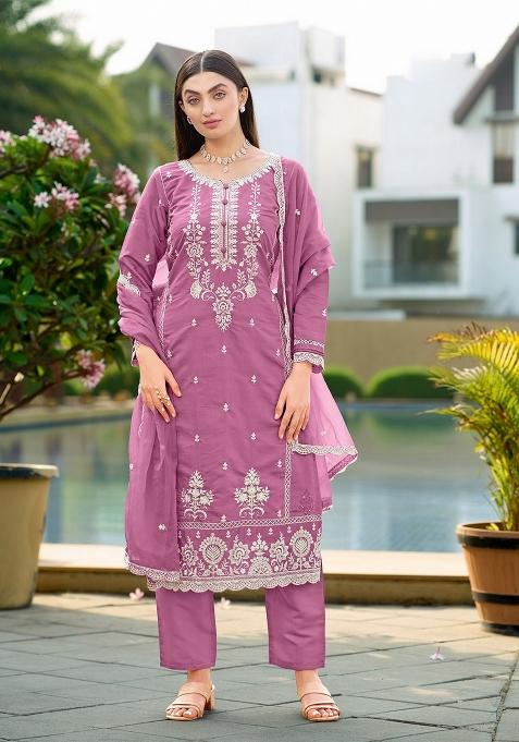 Pink Embroidery Cotton Kurta Set
