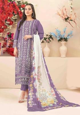 Purple Embroidery Cambric Salwar Suit Set
