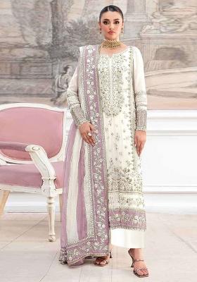 White Embroidery Silk Salwar Suit Set