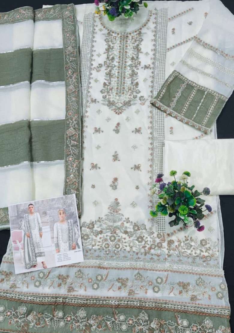 White Embroidery Silk Blend Salwar Suit Set - Indya