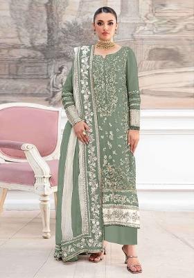 Green Embroidery Silk Salwar Suit Set