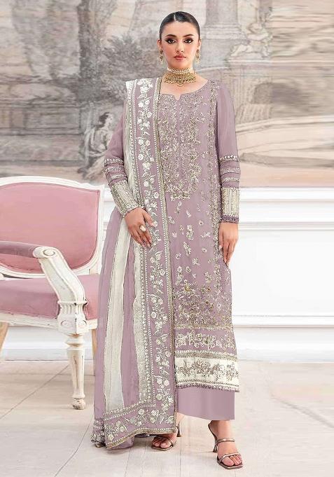 Lavender Embroidery Silk Salwar Suit Set
