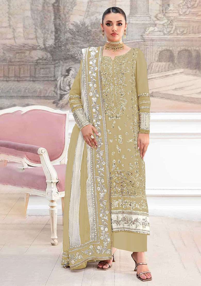 Mustard Embroidery Silk Blend Salwar Suit Set - Indya