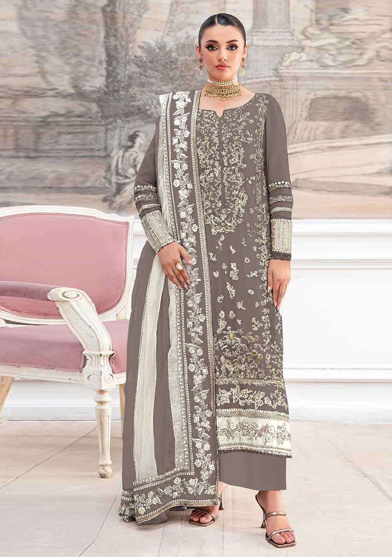 Bronze Embroidery Silk Blend Salwar Suit Set - Indya