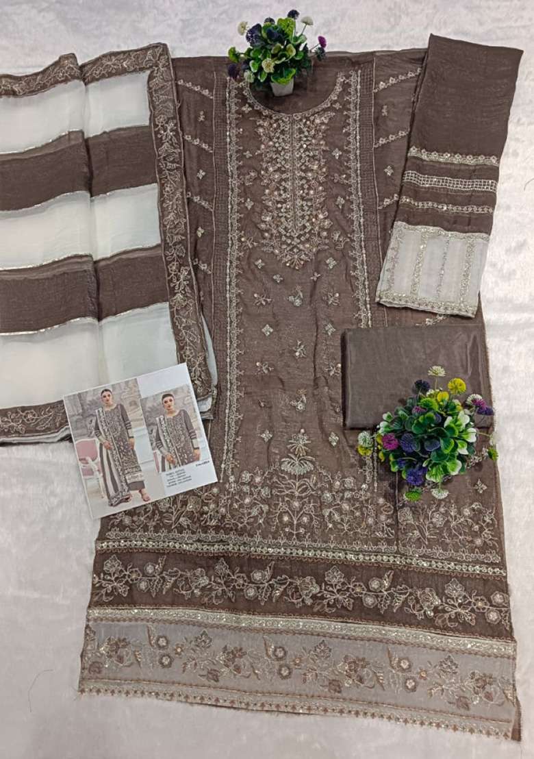 Bronze Embroidery Silk Blend Salwar Suit Set - Indya