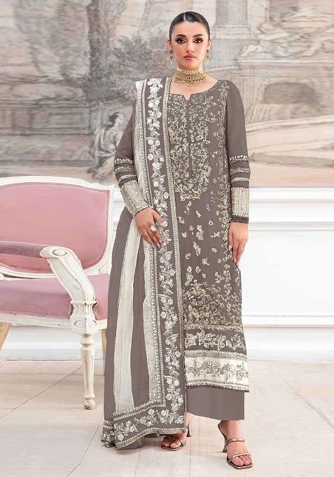 Bronze Embroidery Silk Salwar Suit Set