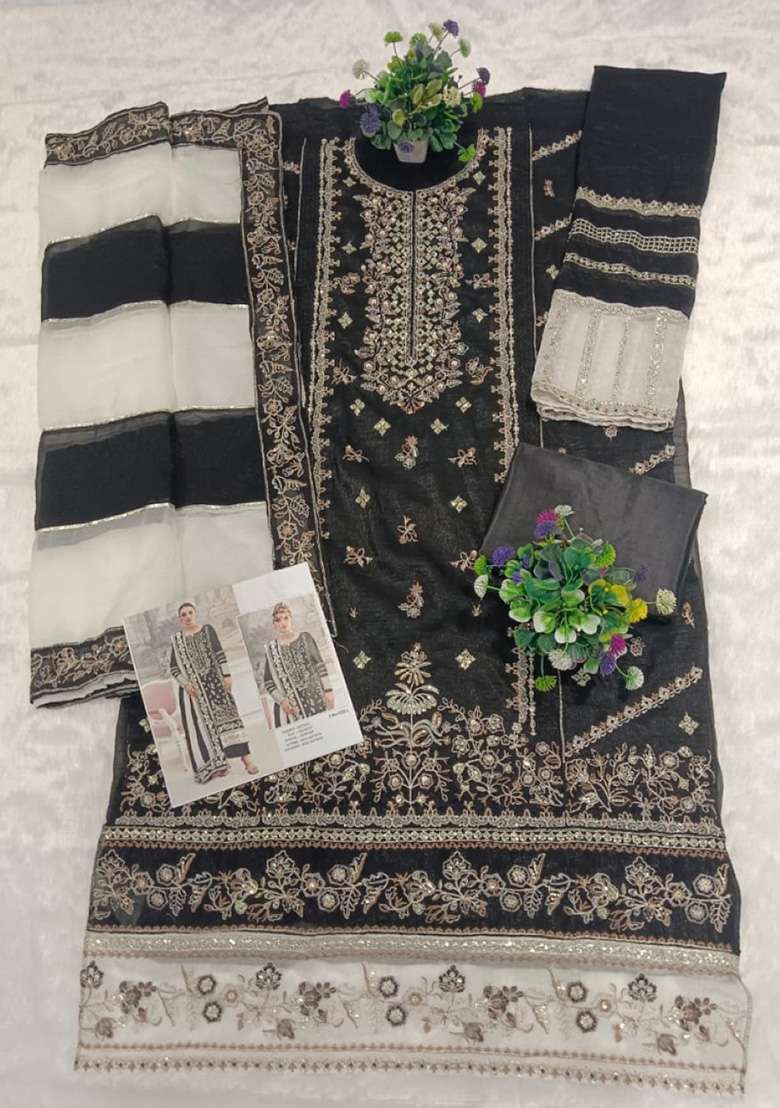 Black Embroidery Silk Blend Salwar Suit Set - Indya
