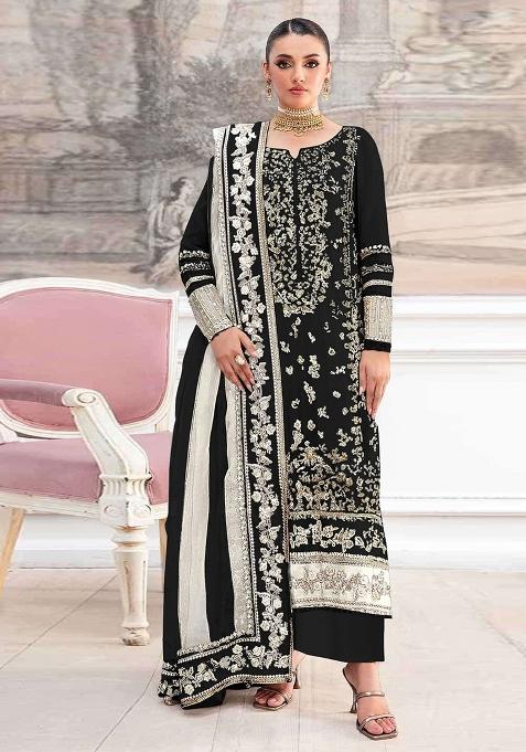 Black Embroidery Silk Salwar Suit Set
