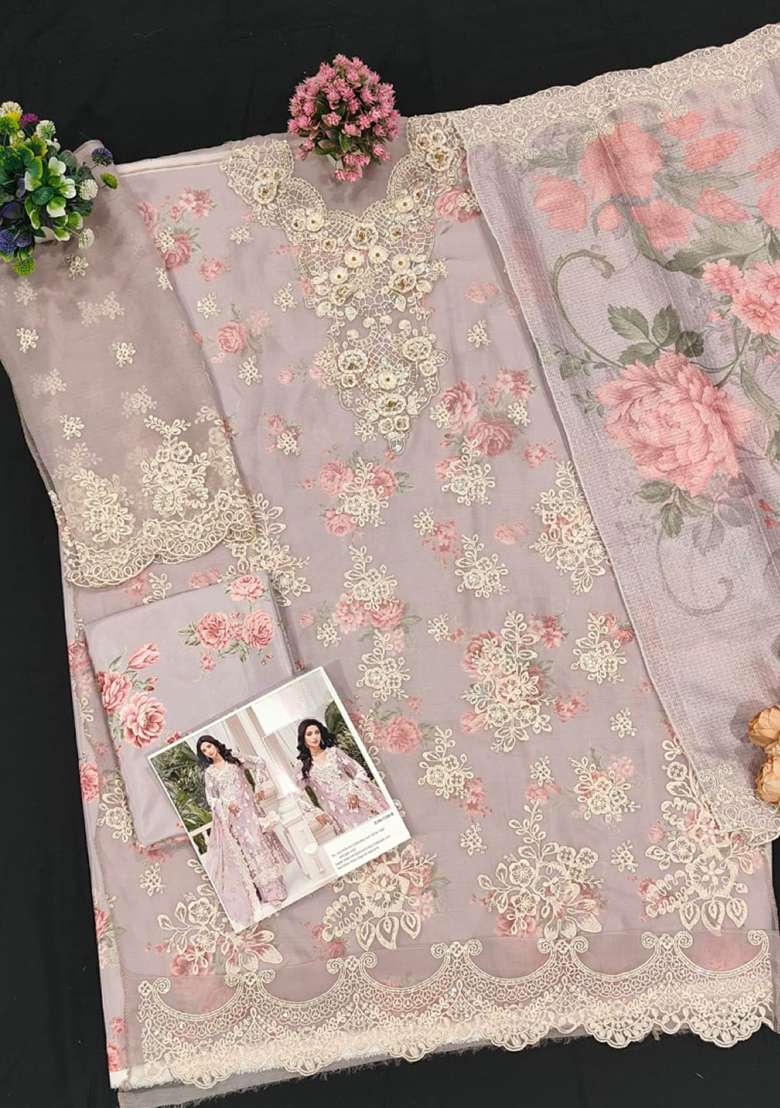 Lavender Embroidery Chiffon Salwar Suit Set - Indya