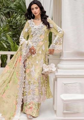 Yellow Embroidery Chiffon Salwar Suit Set