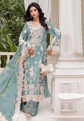 Blue Embroidery Chiffon Salwar Suit Set