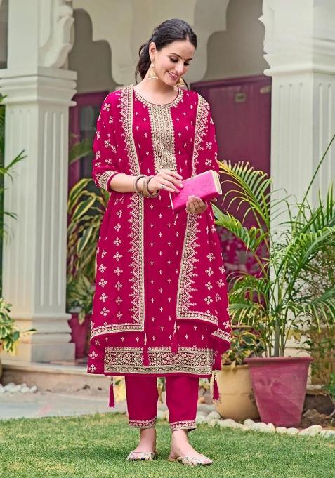 Red Embroidery Georgette Salwar Suit Set