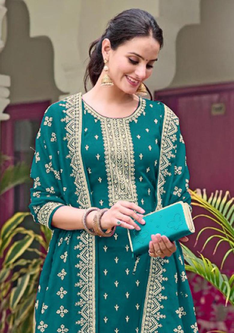 Emerald Embroidery Georgette Salwar Suit Set - Indya