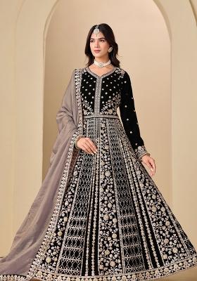 Black Embroidery Velvet Kurta Set