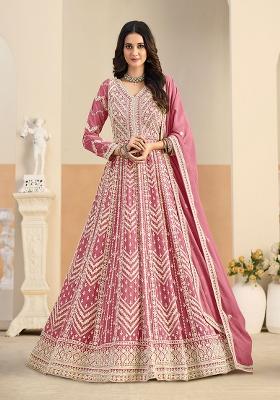 Pastel Pink Embroidery Georgette Kurta Set
