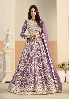 Pastel Purple Embroidery Georgette Kurta Set