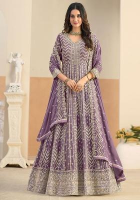 Pastel Purple Embroidery Georgette Kurta Set