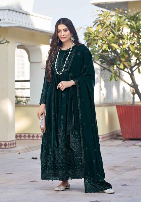 Wine Embroidery Georgette Salwar Kameez