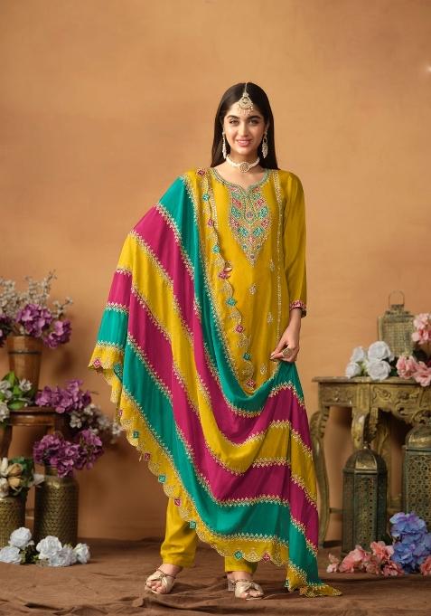 Orange Embroidery Silk Salwar Kameez