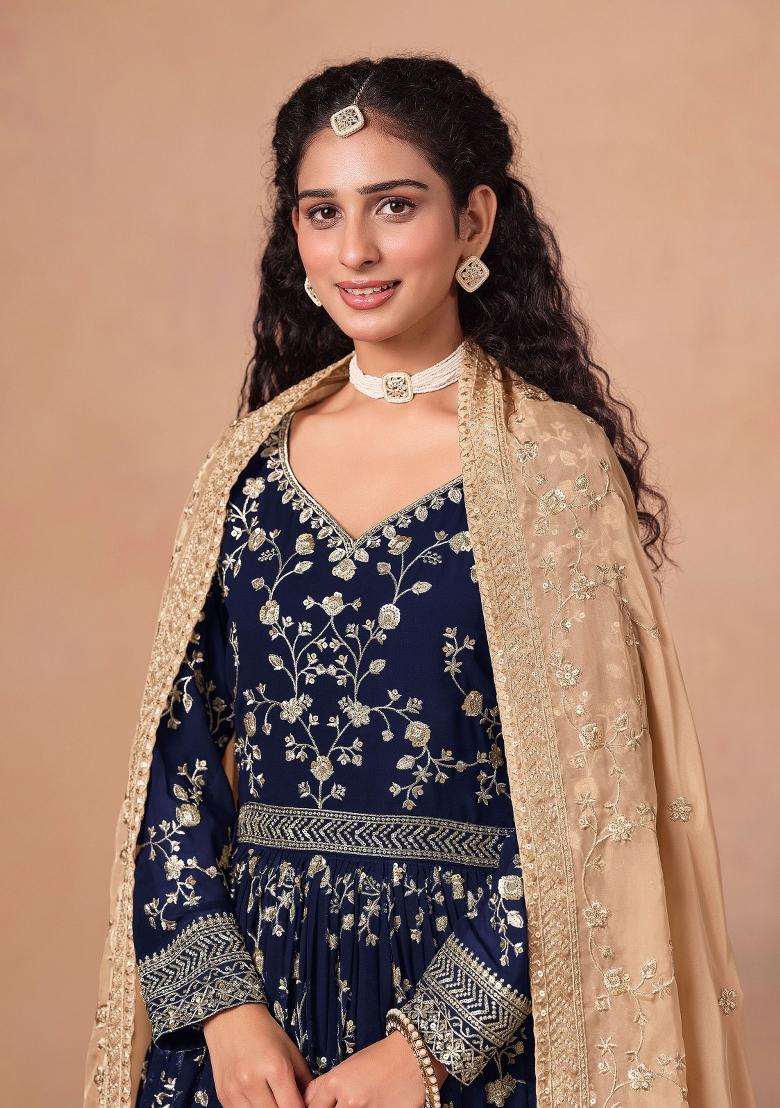 Black Embroidery Georgette Salwar Kameez - Indya