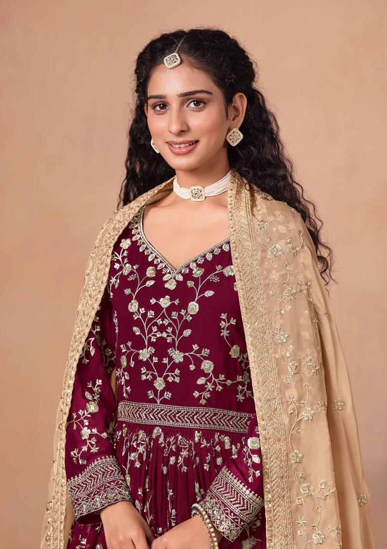 Blue Embroidery Georgette Salwar Kameez - Indya