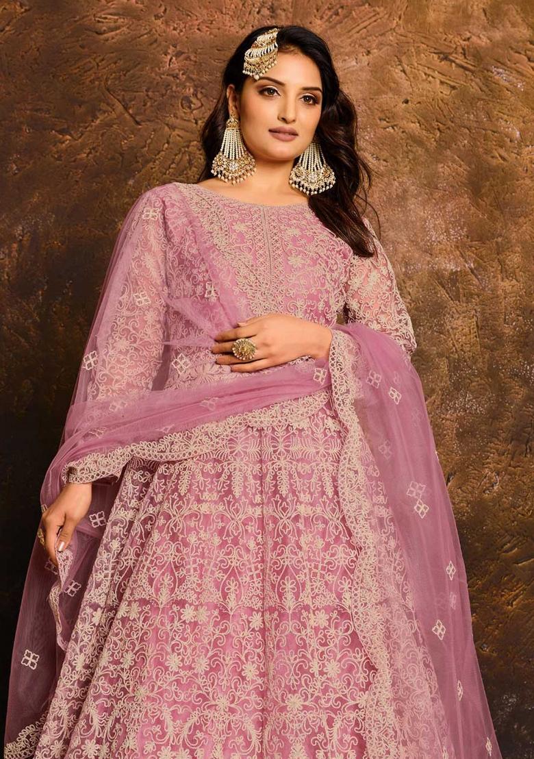 Black Embroidery Net Salwar Kameez - Indya