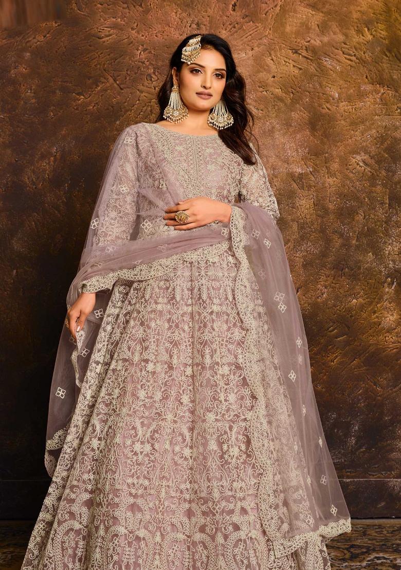 Pink Embroidery Net Salwar Kameez - Indya