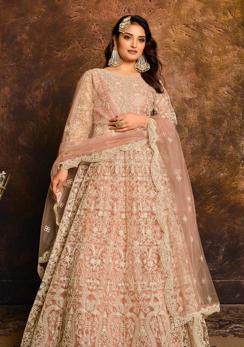 Wine Embroidery Net Salwar Kameez - Indya