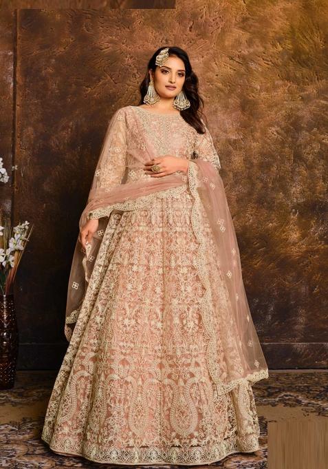 Wine Embroidery Net Salwar Kameez — view on Indya