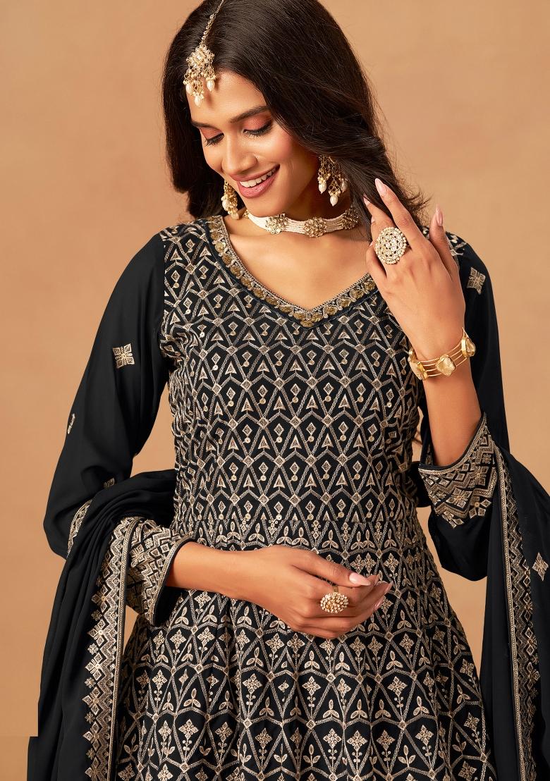 Blue Embroidery Georgette Salwar Kameez - Indya