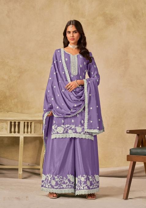 Rani Pink Embroidery Chinon Salwar Kameez