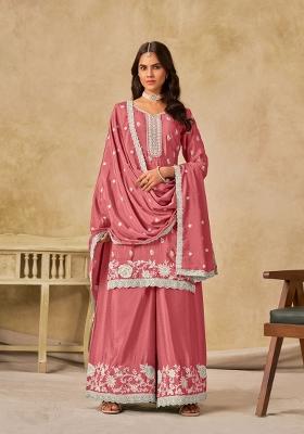 Rani Pink Embroidery Chinon Salwar Kameez