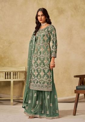 Turquoise Blue Embroidery Net Salwar Kameez