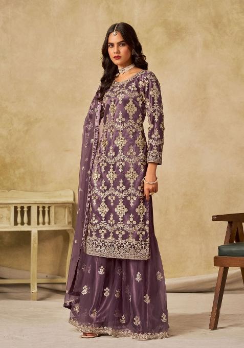 Red Embroidery Net Salwar Kameez — view on Indya