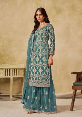 Grey Embroidery Net Salwar Kameez