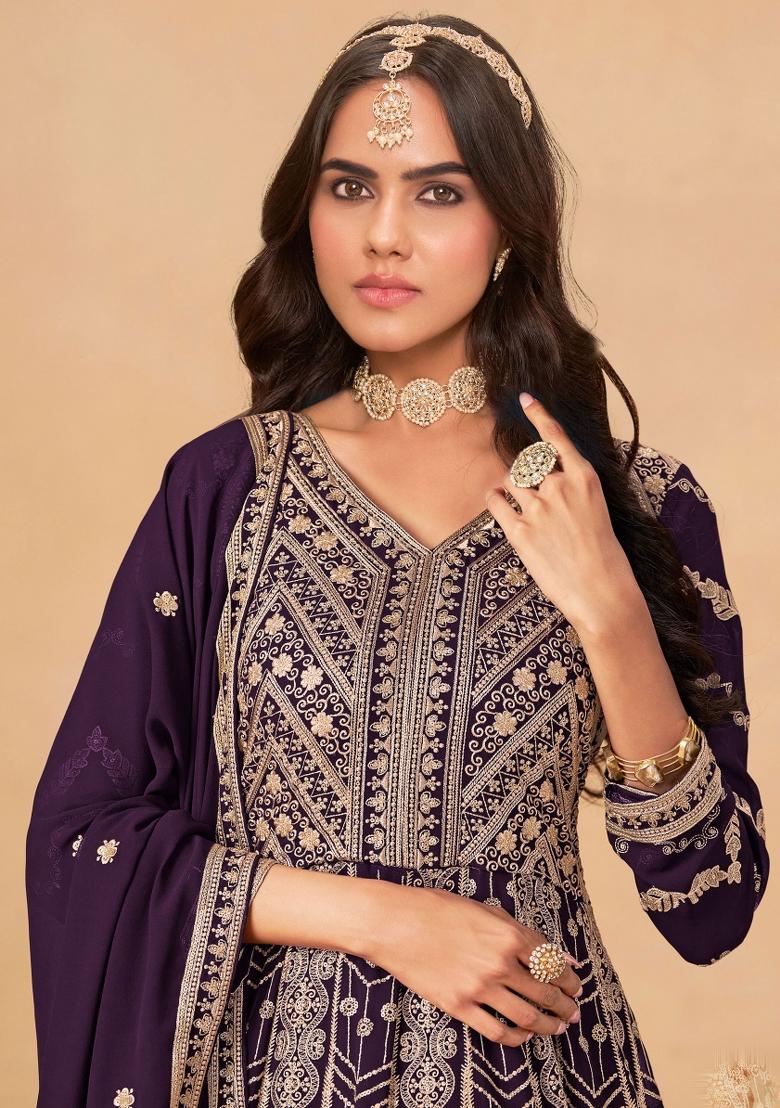 Turquoise Blue Embroidery Georgette Salwar Kameez - Indya