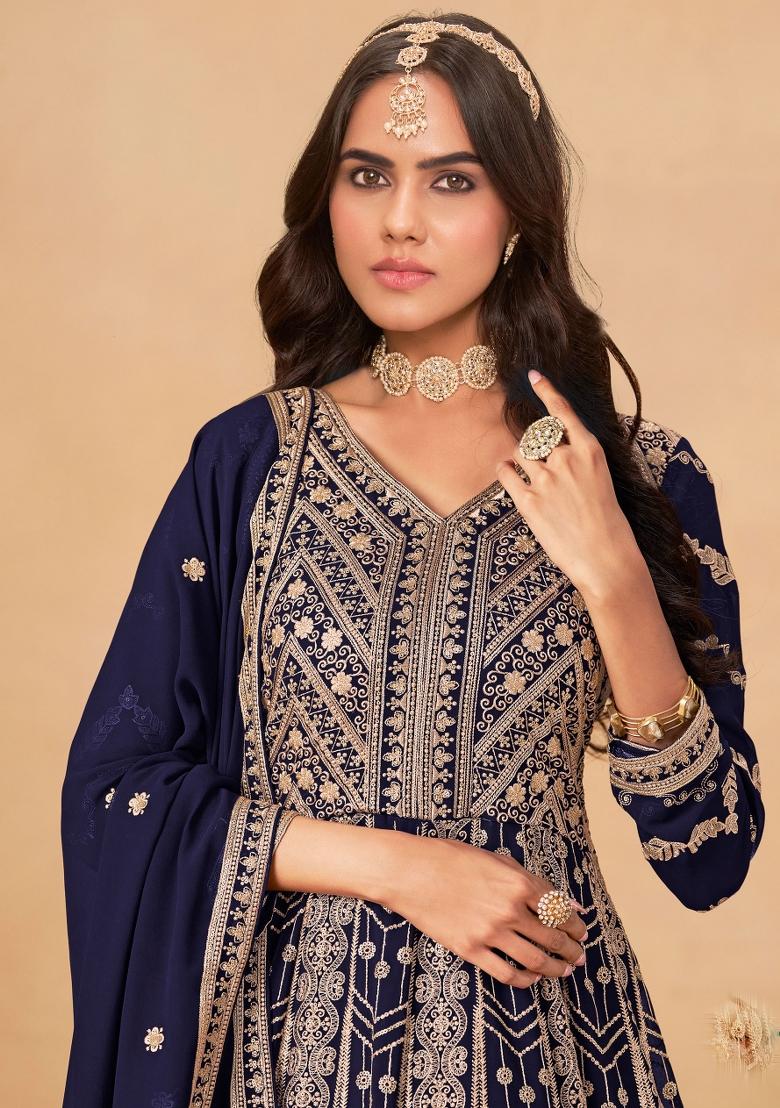 Pastle Pink Embroidery Georgette Salwar Kameez - Indya