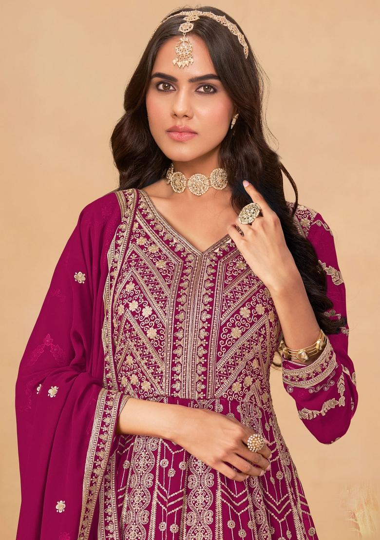Pastle Purple Embroidery Georgette Salwar Kameez - Indya