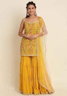 Yellow Embroidery Georgette Sharara Set