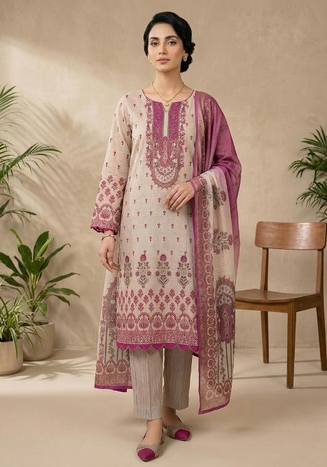 Pink Printed Shimmer Dress Material