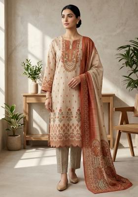 Peach Printed Shimmer Dress Material