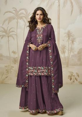 Onion Pink Embroidery Silk Salwar Suit