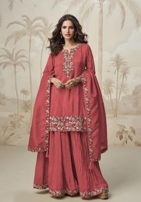 Orange Embroidery Silk Salwar Suit