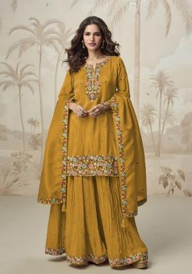 Yellow Embroidery Silk Salwar Suit