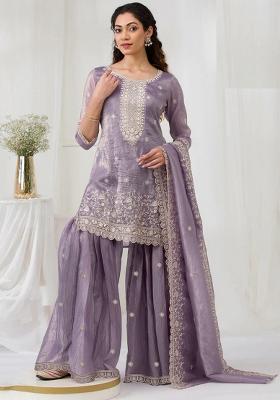 Lavender Embroidery Gold Crush Salwar Suit
