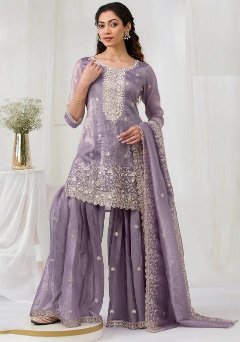 Lavender Embroidery Gold Crush Salwar Suit