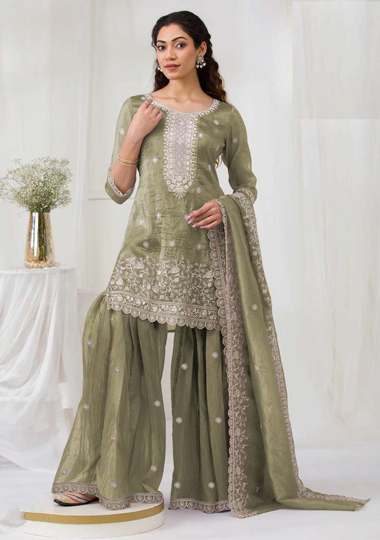 Mehendi Embroidery Gold Crush Salwar Suit - Indya