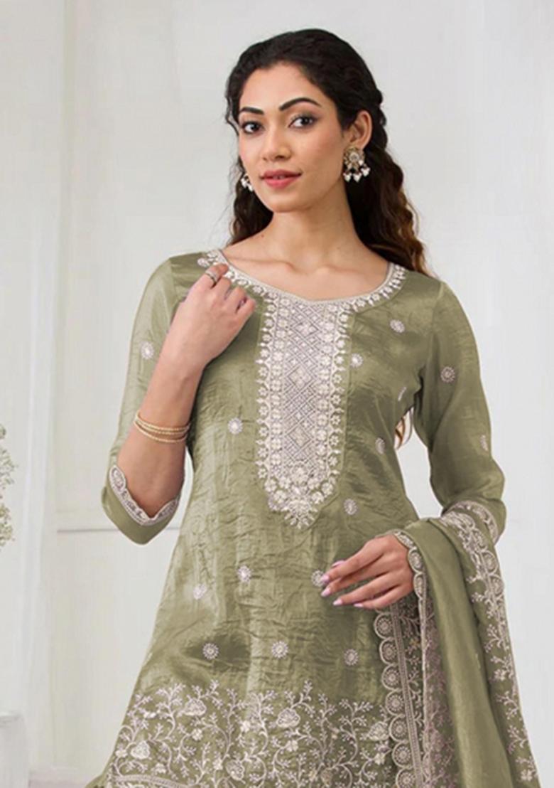 Mehendi Embroidery Gold Crush Salwar Suit - Indya