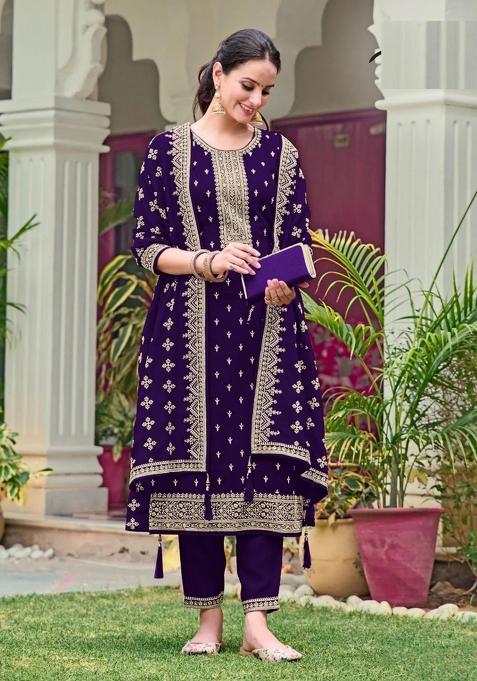 Purple Embroidery Georgette Salwar Suit
